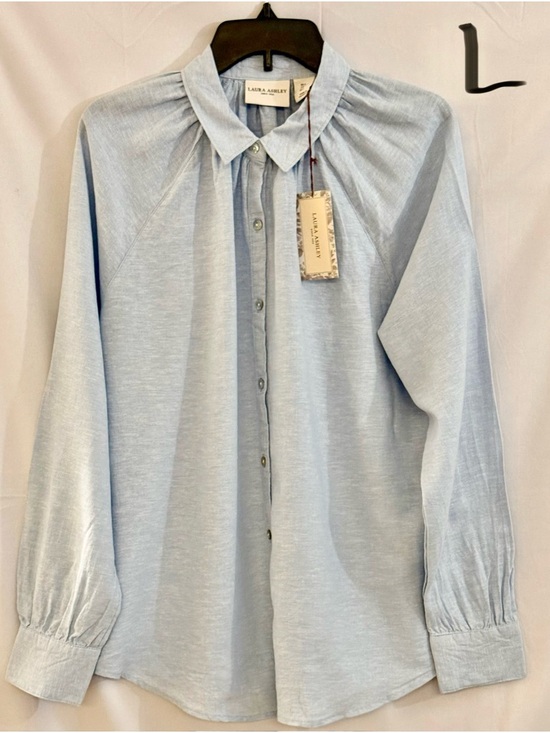 Laura Ashley Tops - Laura Ashley Light Blue Button-Front Blouse
